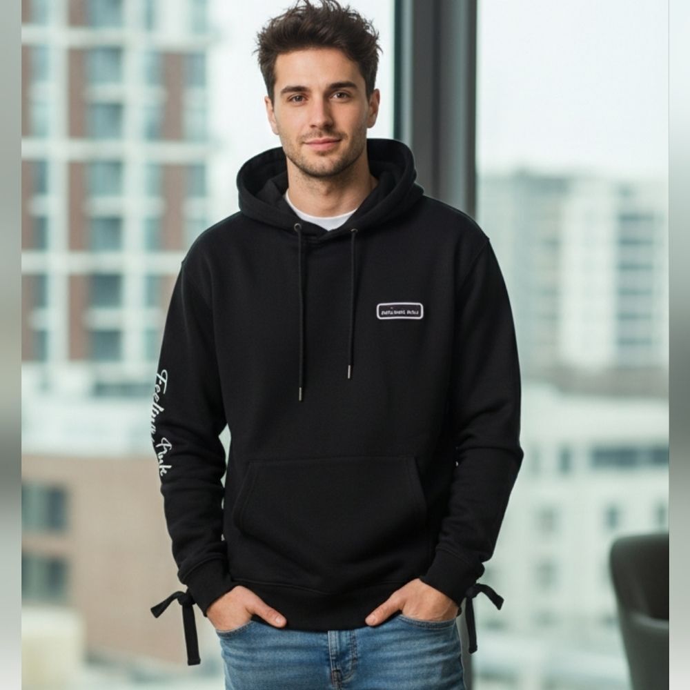 W Concept Korean Oversize [UNISEX] BLACK FEELING PINK HOODIE